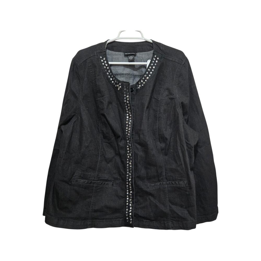 Lane Bryant Studded Black Denim Jacket Womens 26 Plus Size